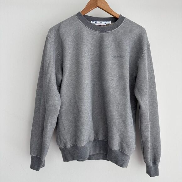 Off White Sweatshirt Mens Small Gray Virgil Abloh Diagonal Stripe Streetwear - Picture 1 of 16